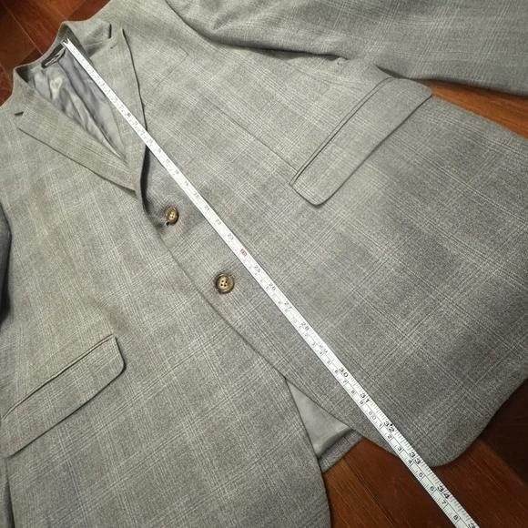 Lauren Ralph Lauren Blazer Men Size:46L Gray Plaid Silk Wool Blend 2 Vents